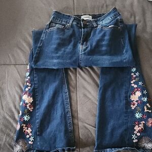 Floral Embroidered Blue Jeans